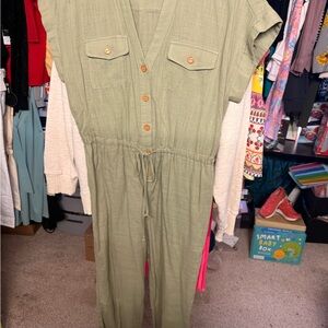 Olive Green Button-Down Jumpsuit